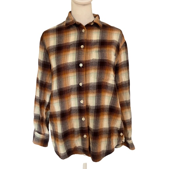 Madewell Tops - Madewell plaid flannel Button down shirt women's‎ small 100% cotton brown cream